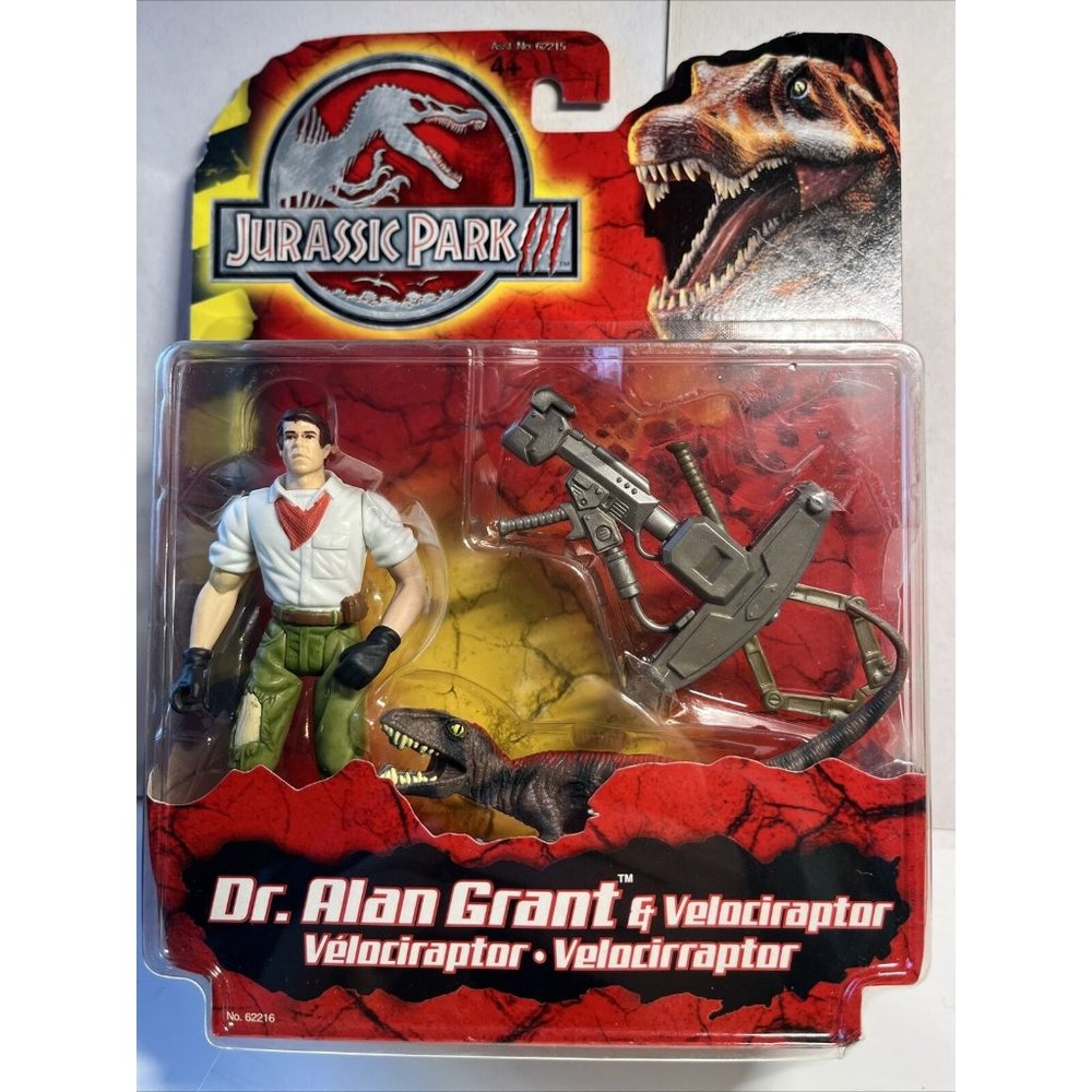 2000 Jurassic Park III 3 Dr. Alan Grant & Velociraptor Figure Set Hasbro MOC  9”